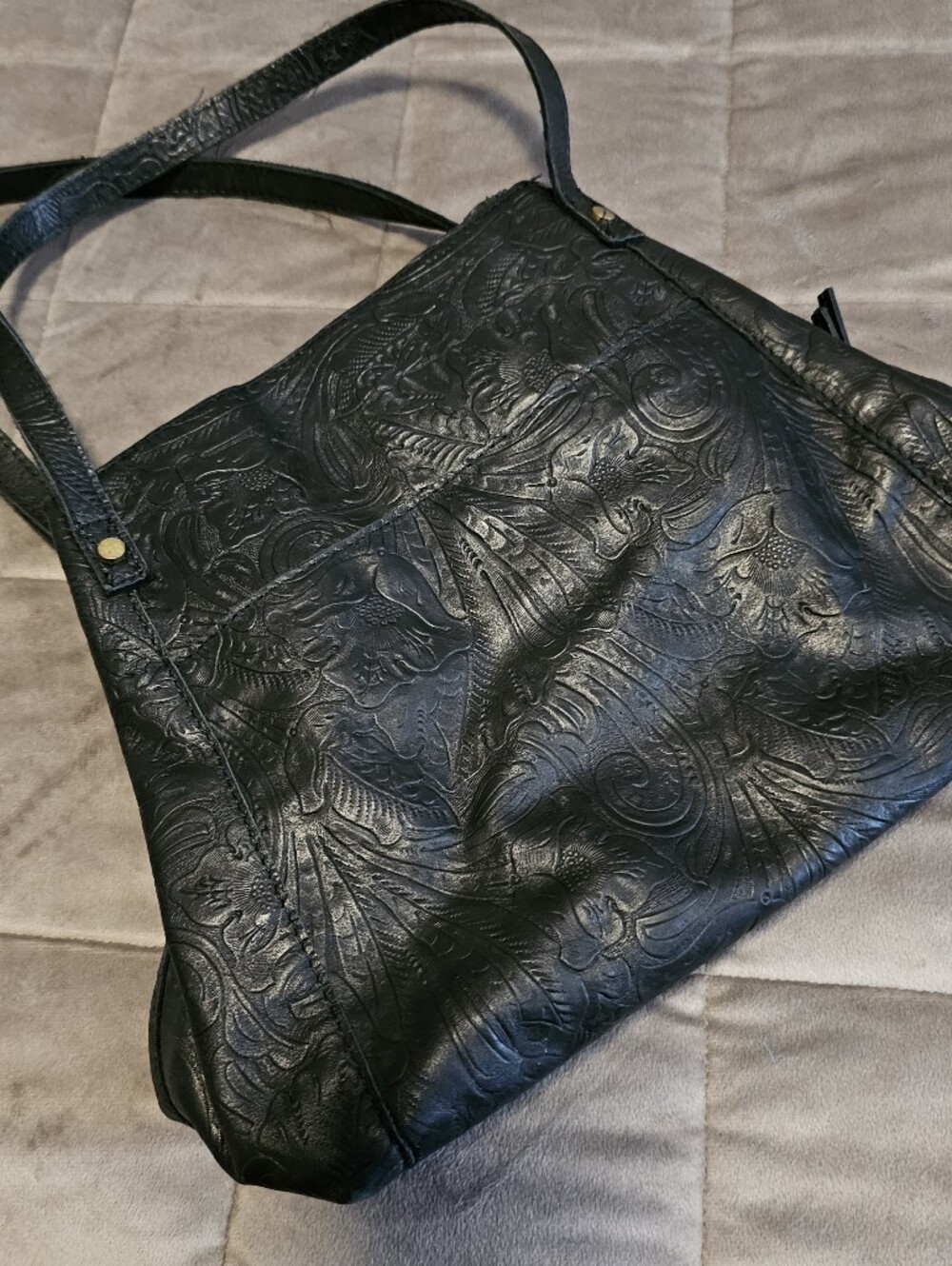 American Leather Embossed Triple Entry Bag
